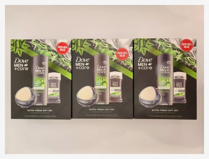 Dove Men+Care Extra Fresh Gift Set – Body Wash, Deodorant & Shower Tool, Pack of 3