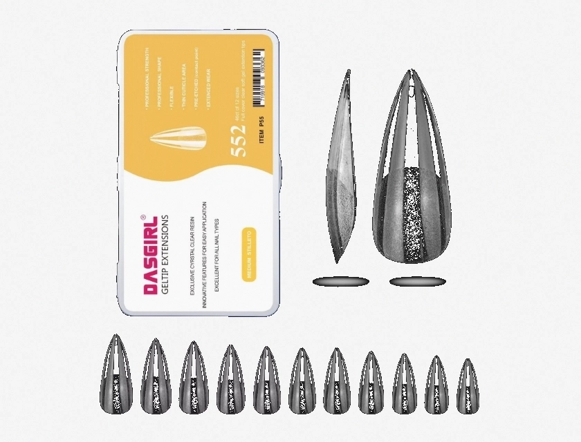 Dasgirl 550 Pcs Soft Gel Tips Extension Full Cover Medium Stiletto 12 Sizes