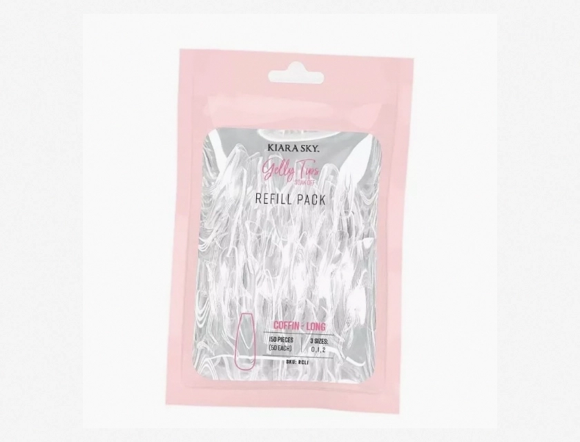 Gelly Tips Refill Pack, Soak Off Soft Gels, Coffin Shape Long Sizes 0 1 2