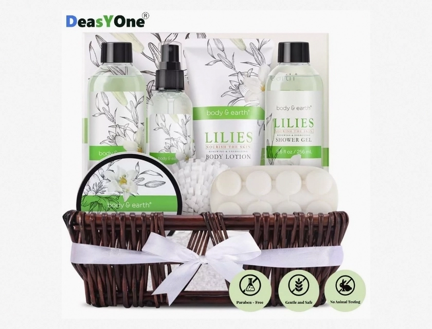 Spa Gift Baskets for Women 10 Piece Set Bubble Bath Body Lotion Lily Scented
