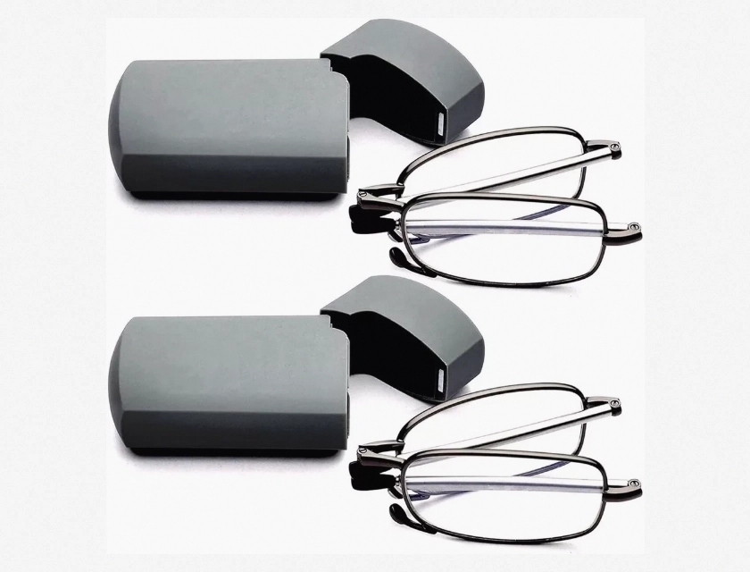 2 Pairs Metal Compact Folding Anti Blue Light Reading Glasses with Carrying Case