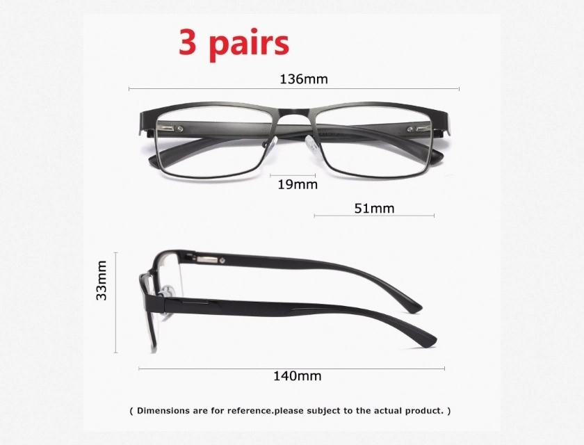 3-Pack Men’s Business Reading Glasses with Anti-Blue Light and Spring Hinges