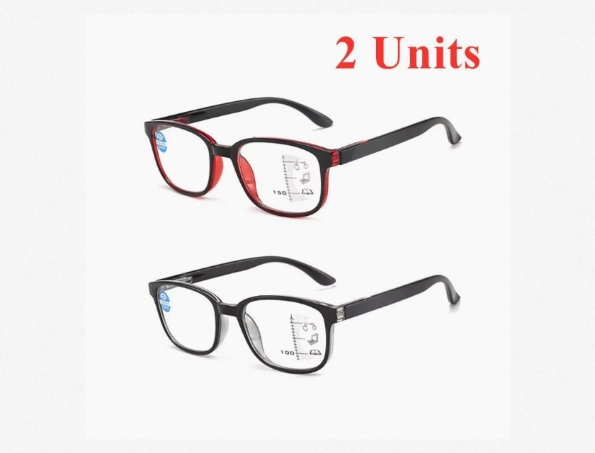 2 Pack Progressive Multifocal Reading Glasses, Retro Big Frame Anti-Blue Light
