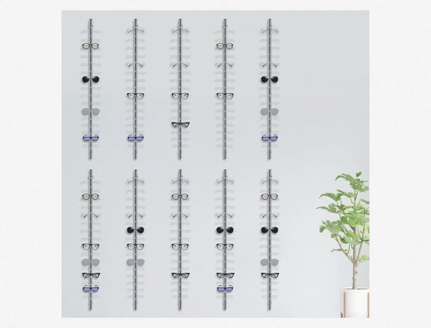Wall Mount Eyeglass and Sunglasses Display Rod Holder – 16 Pairs Capacity, 10 Pieces