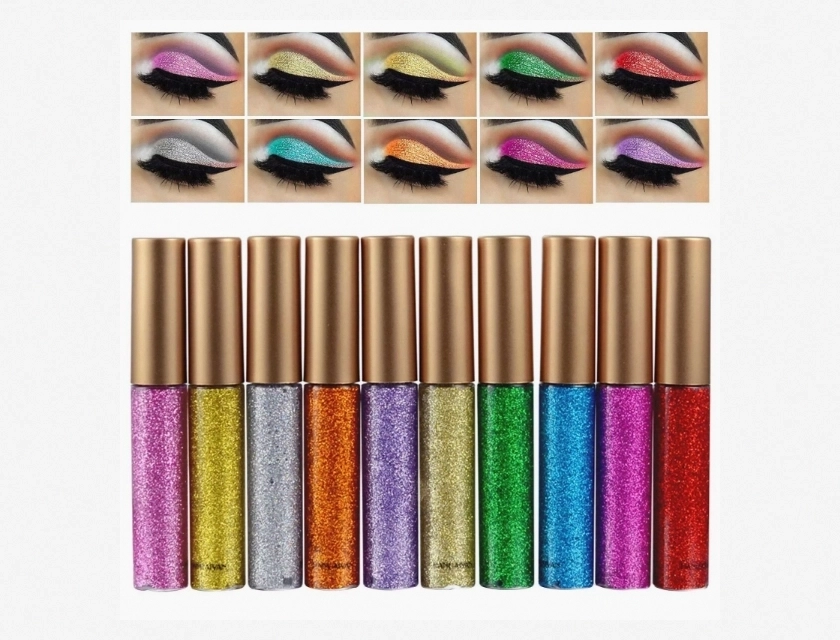 Liquid Eyeliner with Metallic Shimmer Eyeshadow, Glitter Liquid Eyeliner for Long-Lasting Wear