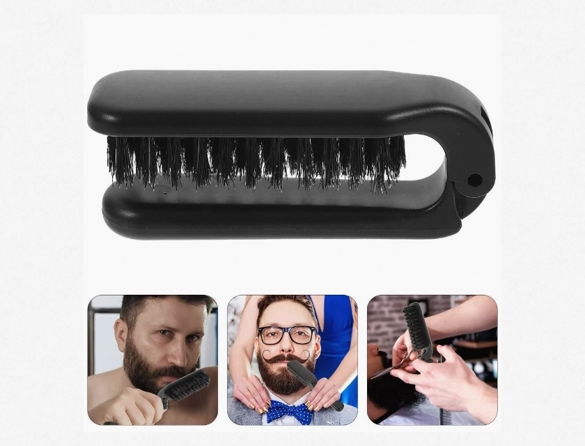 Bristle Hair and Beard Folding Brush – Travel Men’s Mustache Soft Brush for Grooming