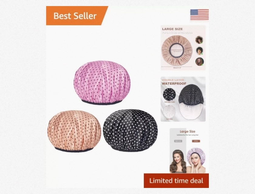Waterproof Hair Bath Cap for Women with Long Hair, Silky Satin, Large Size