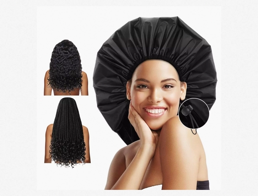 Auban Extra Large Shower Cap Waterproof Reusable Satin Lined Hair Cap for Women and Men XL
