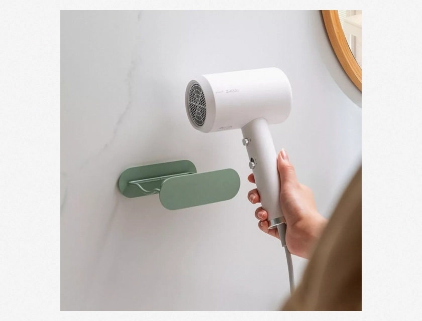 Self-Adhesive Wall Mounted Hair Dryer Storage Rack, High Quality for Bathroom Organization