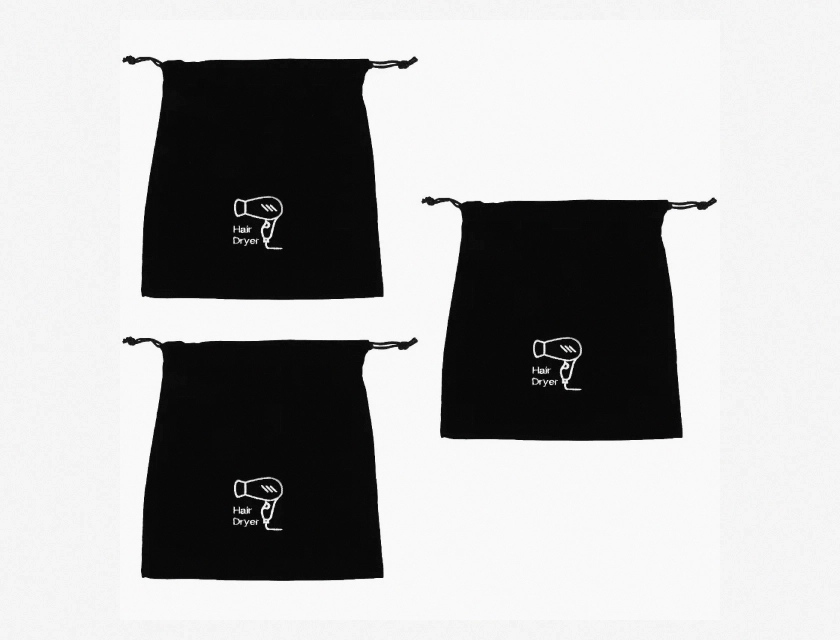 3-Piece Flannel Drawstring Cosmetic Bag Set for Travel Hair Dryer Storage
