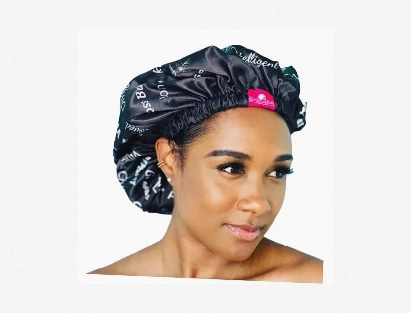 Extra Large Satin Lined Shower Cap – Reversible Bonnet for Long Hair – Black