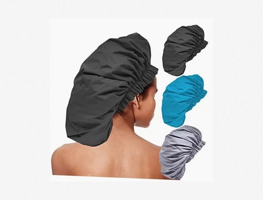 Large Shower Cap 3-Pack Oversized Black Blue Gray