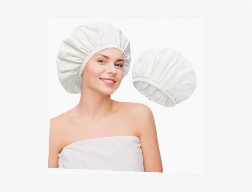 Shower Cap for Women – Reusable Waterproof Hair Cap, Large, 2-Layer, White