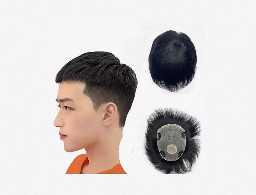 Human Hair Toupee with PU Perimeter Hair Replacement System for Men