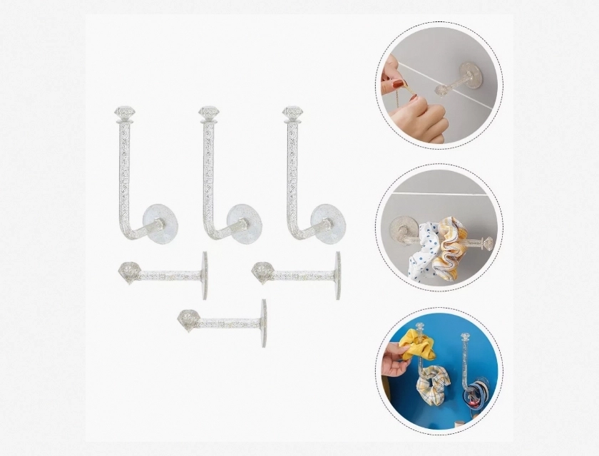 6-Piece Hair Tie and Headband Wall Mounted Hook Organizer for Accessories Storage