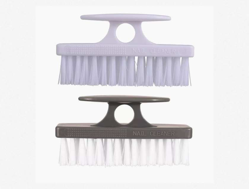 Superio 2 Pack Heavy Duty Nail Brush with Handle, Stiff Bristles, Grey and White