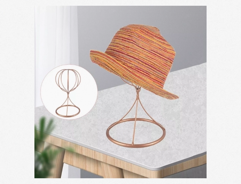 Elegant Gold Hat Holder Desktop Cap and Fedora Display Stand