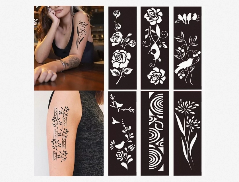 India Henna Tattoo Body Art Paint Stencil – Hollow Template Self-Adhesive for Easy Application