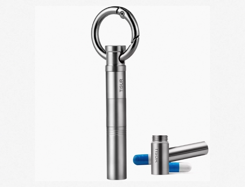 Titanium Keychain Pill Holder, Small Travel Case for Medication, Portable Mini Container for Pills and Vitamins
