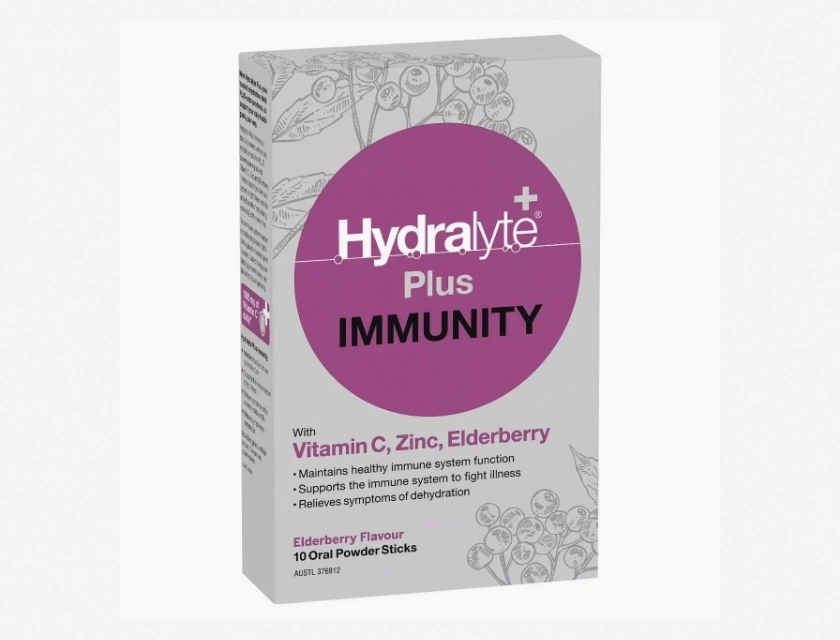 Hydralyte Plus Immunity Oral Powder Sticks, 10 Count, Electrolyte Hydration with Vitamin C and Zinc