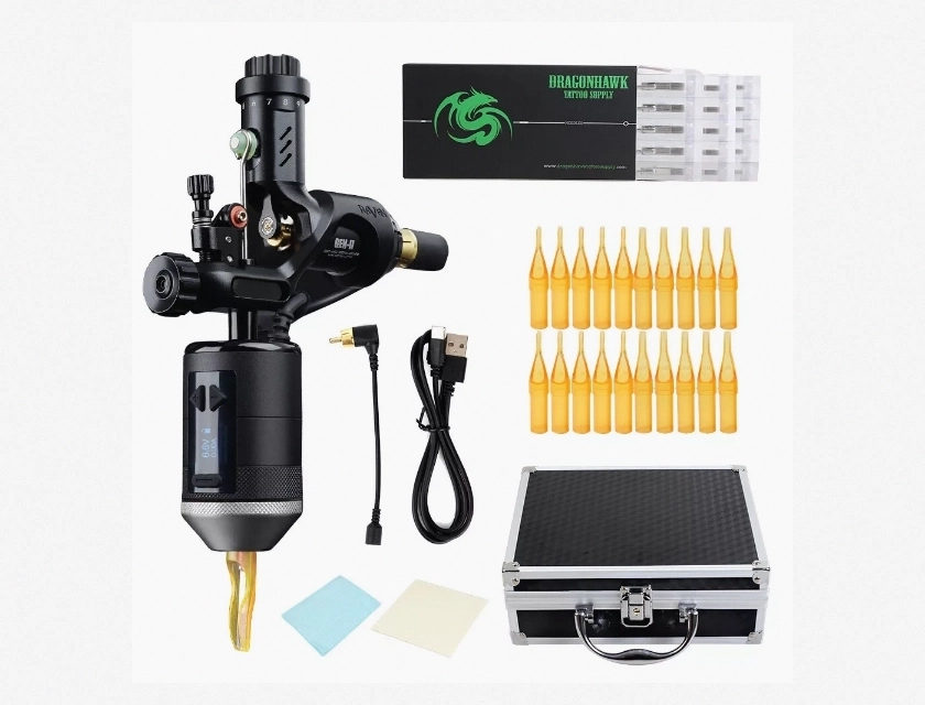 Raven II Adjustable Rotary Tattoo Machine with Battery Grip and Hand Controller