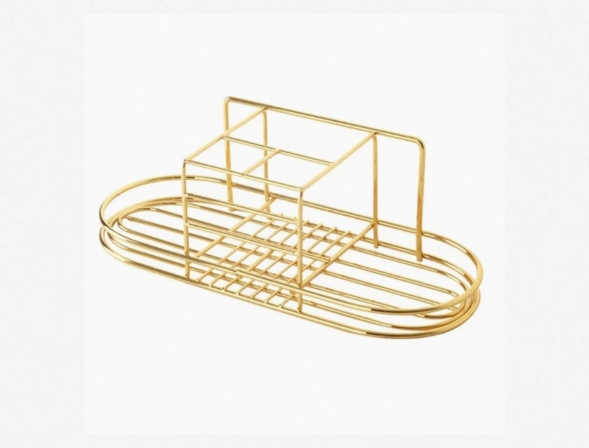 Gold Space Saving Iron Stand for Home Kitchen Organization, Heavy Duty Metal Holder for Pots Pans and Utensils, Rust Resistant Durable Storage Rack