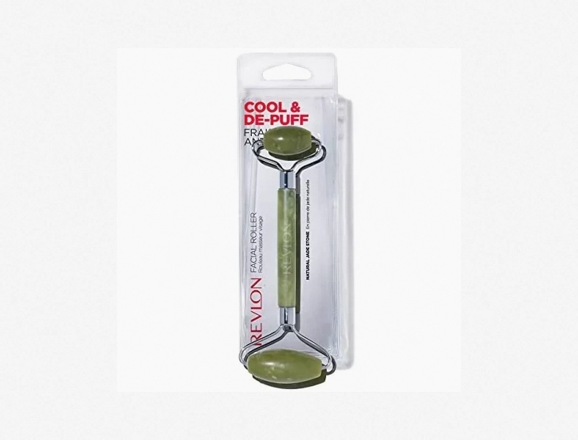 Revlon Jade Stone Face Roller for Gua Sha Massage, Natural Facial Massager for Skincare, Reduce Puffiness and Wrinkles