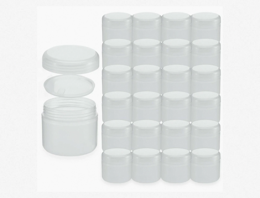 White Translucent Cosmetic Plastic Cream Jars with Lids, 24 Pack – Travel Size Containers for Skincare, Lotions, and Salves