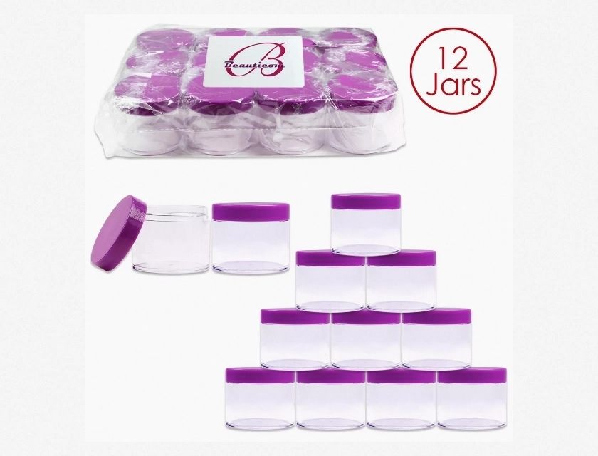 12-Piece 2oz 60g 60ml Acrylic Leakproof Clear Containers with Purple Lids