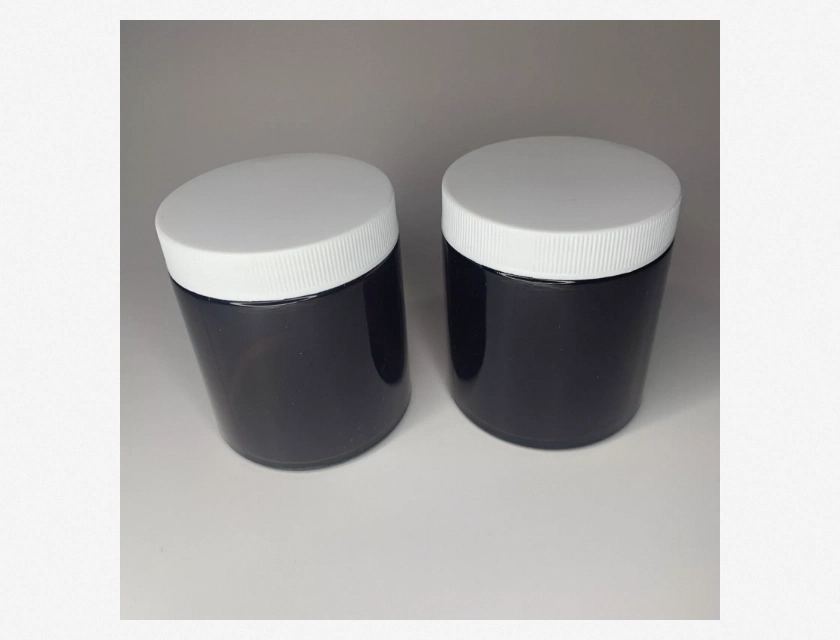 2 Amber Glass Straight Sided Jars with White Smooth Lids for Storage and Organization
