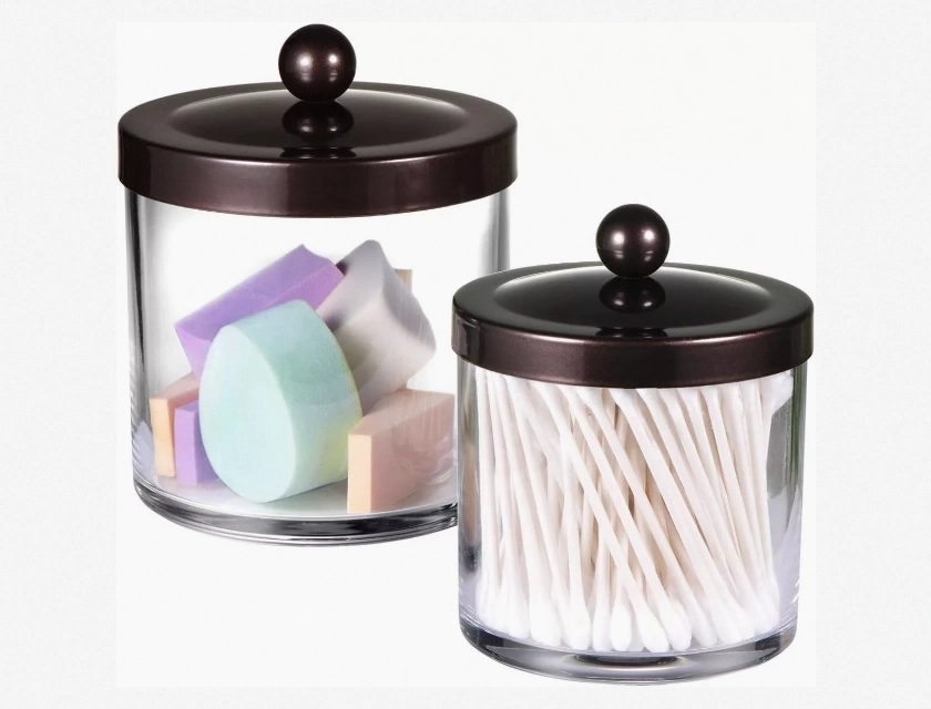 Premium Plastic Apothecary Jars with Bronze Finish, 25 oz and 15 oz, Set of 2