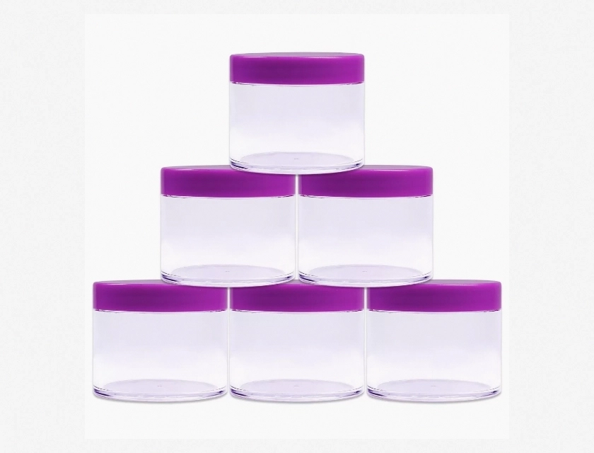 6 Piece 60ml Acrylic Leakproof Clear Jars with Purple Lids for Storage and Organization