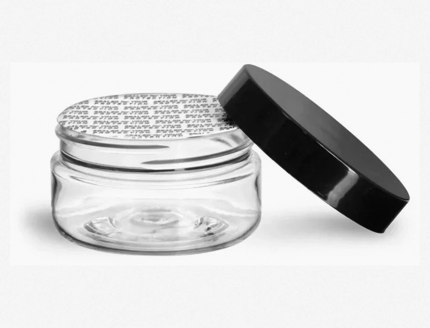 2 Oz Clear PET Plastic Heavy Wall Jars with Black Lids