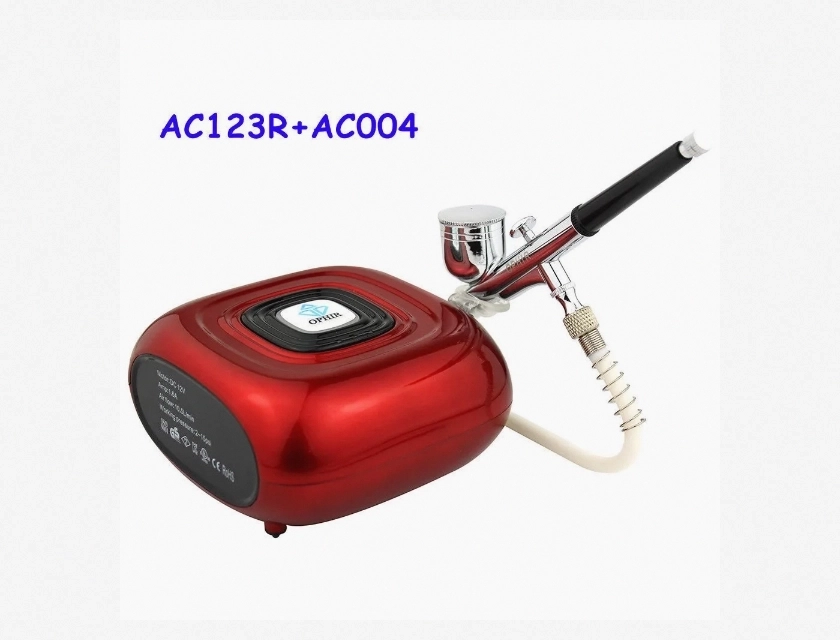 OPHI R Red Mini Air Compressor with Airbrush Kit for Nail Art and Makeup