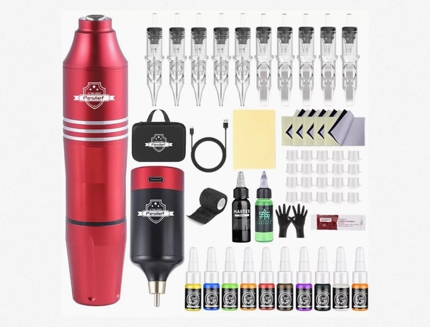 Tattoo Pen Machine Kit for Beginners with Power Supply and 10 Needles