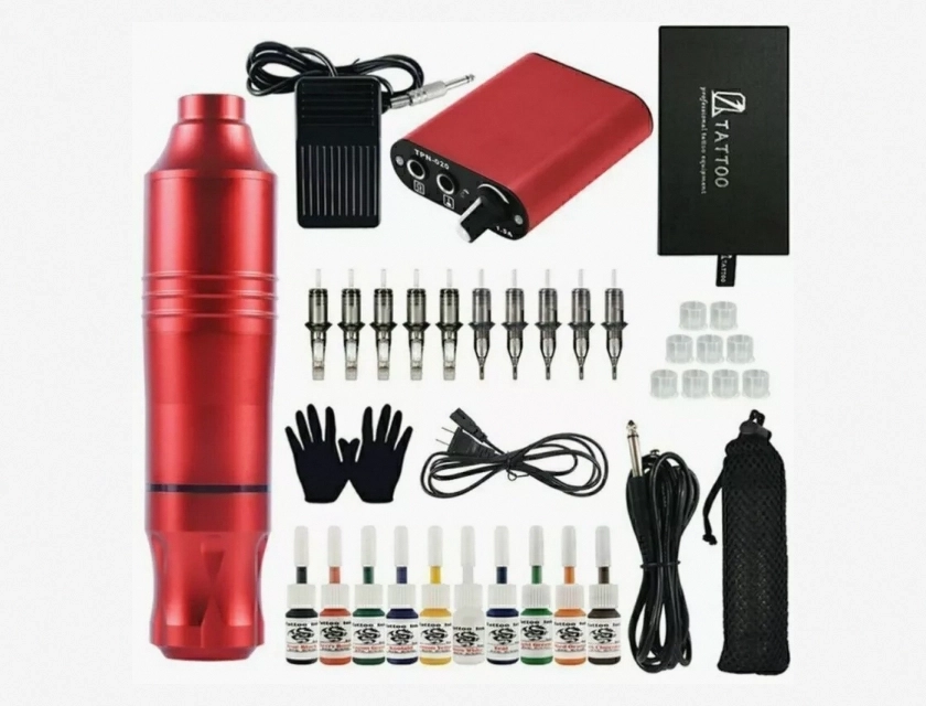 Rotary Tattoo Pen Machine Kit for Beginners with Power Supply and Ink