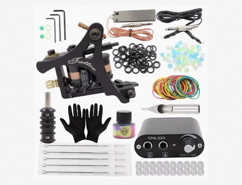 Professional Tattoo Machine Kit with Ink and Power Supply for Beginners and Artists