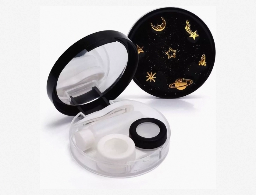 Contact Lens Case with Lens Remover Tool, Moon and Stars Design, Portable Travel Solution