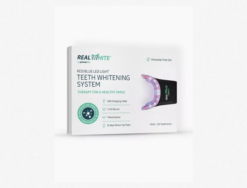 Primal Life Organics Real White Teeth Whitening System with Red and Blue LED Light