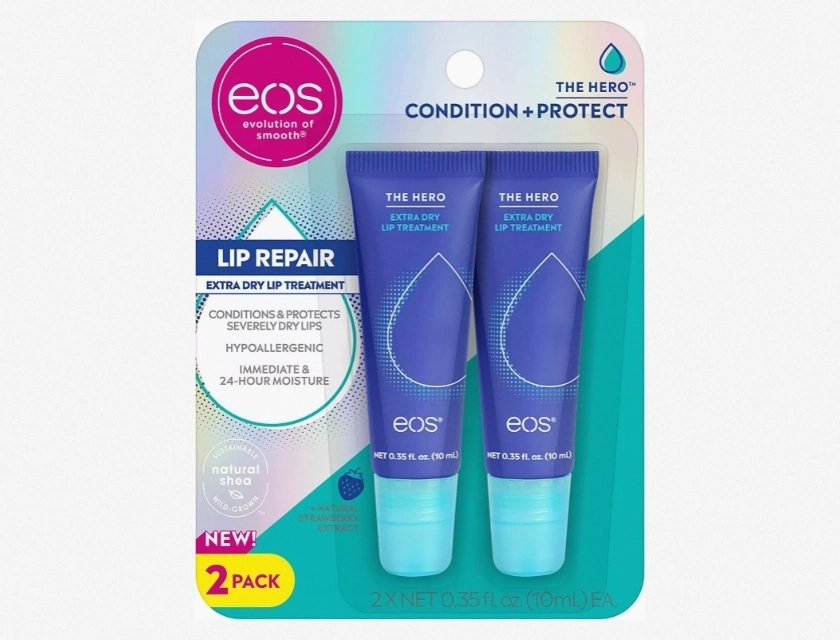 eos The Hero Extra Dry Lip Treatment, 24-Hour Moisture, Natural Strawberry