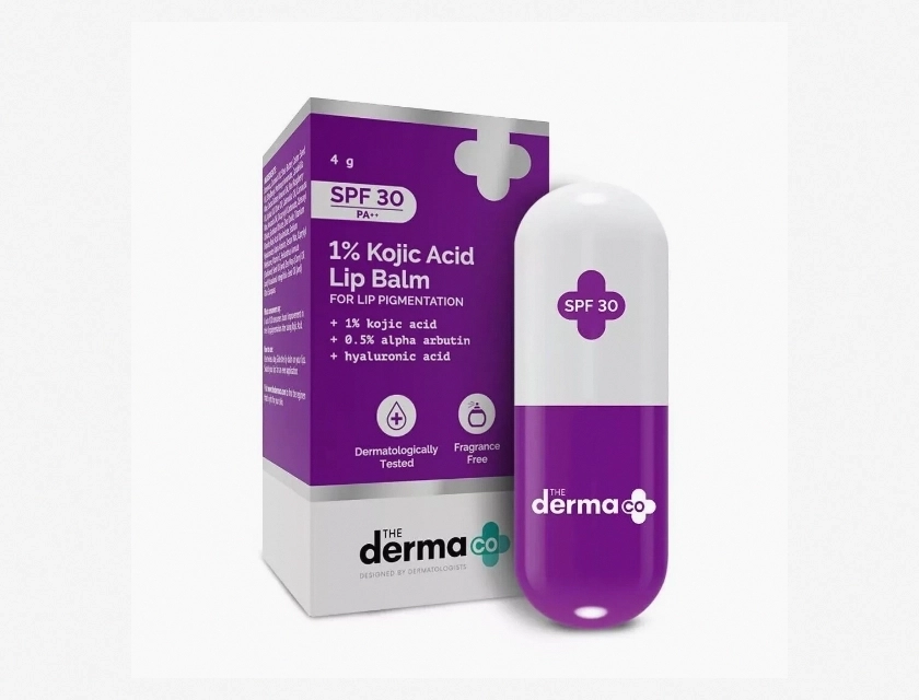 The Derma Co 1% Kojic Acid Lip Balm with Alpha Arbutin, Hyaluronic Acid, and SPF 30