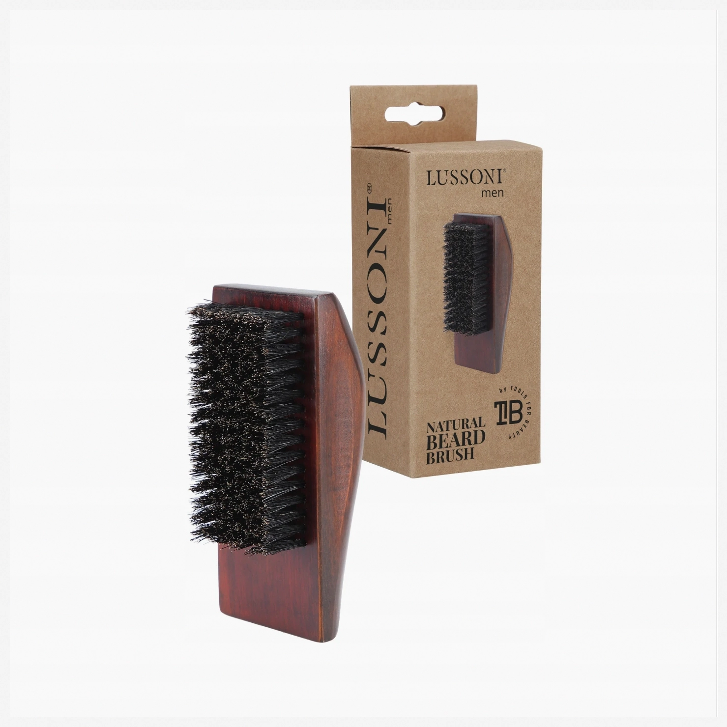 Lussoni Natural Bristle Beard Brush Rectangular Shape for Men, 1 Count