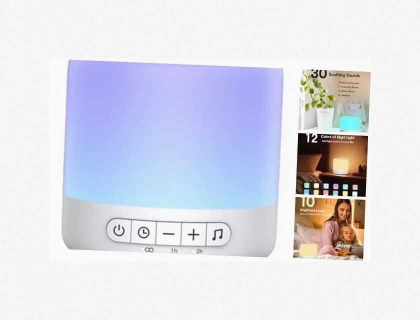 White Noise Machine with 30 Soothing Sounds, 12 Night Light Colors, and Adjustable Volume for Better Sleep