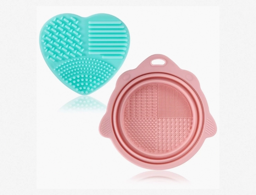 2-Piece Makeup Brush Cleanser Mat Silicone Makeup Brush Cleaner Pad and Bowl Set
