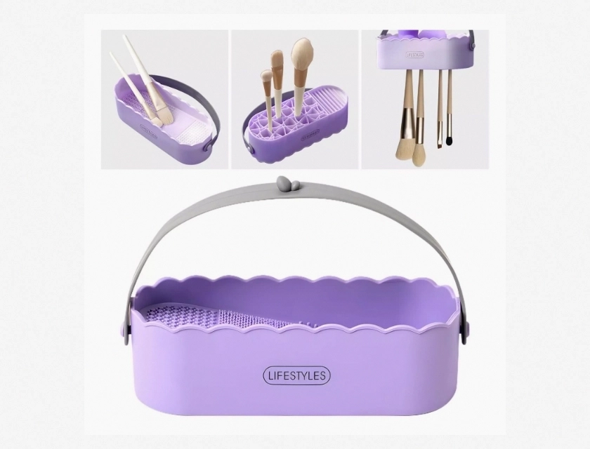 Makeup Brush Cleaning Tool with Drying Holder Mat and Sponge Cleaner