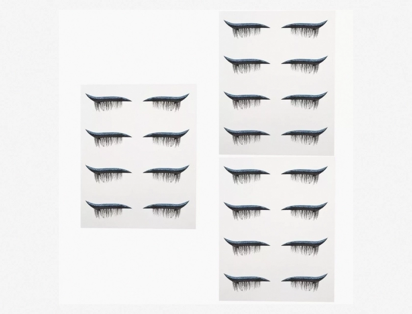 12 Pairs Plastic False Eyelashes with Makeup Sticker, Cat Eyeliner by Miss Cosmetic