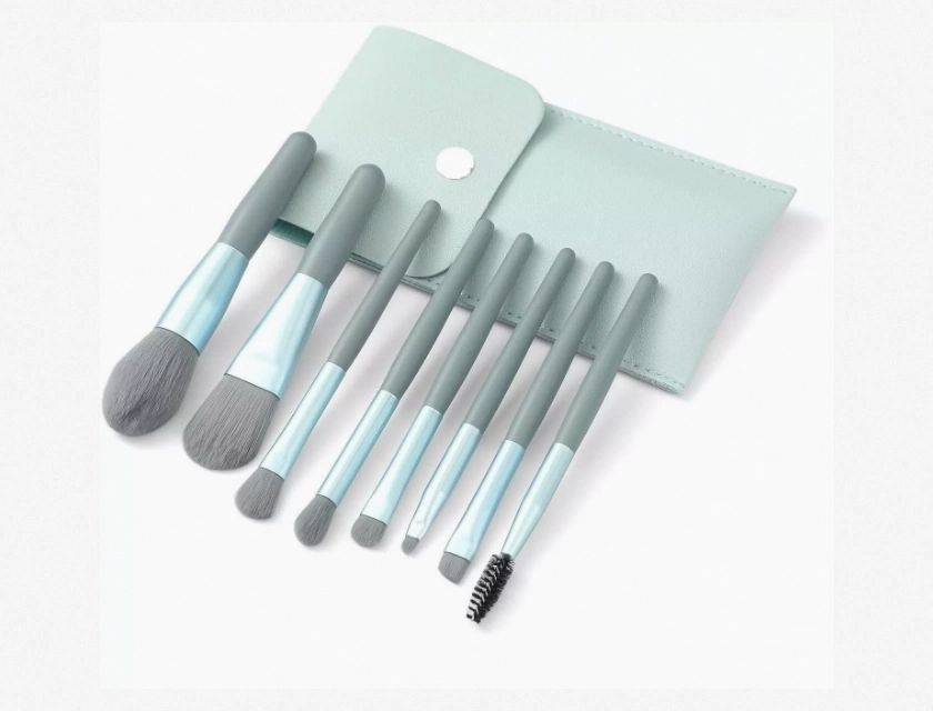 Urbanmac 8-Piece Mini Makeup Brush Set with Storage, Blue Gray