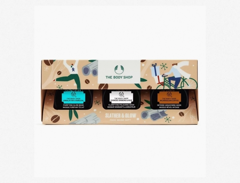 The Body Shop Slather & Glow Face Mask Gift Set, 4-Piece Special Edition with Headband