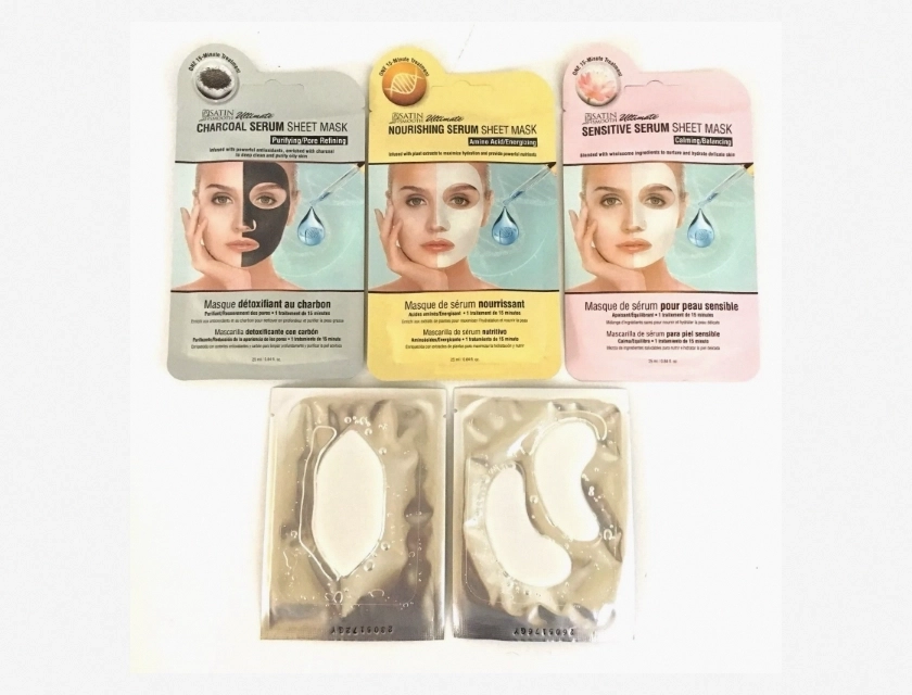 Satin Smooth Ultimate Masks Set for Sensitive Skin – Nourishing Charcoal Serum Face Mask with Lip and Eye Patches – 5 Masks