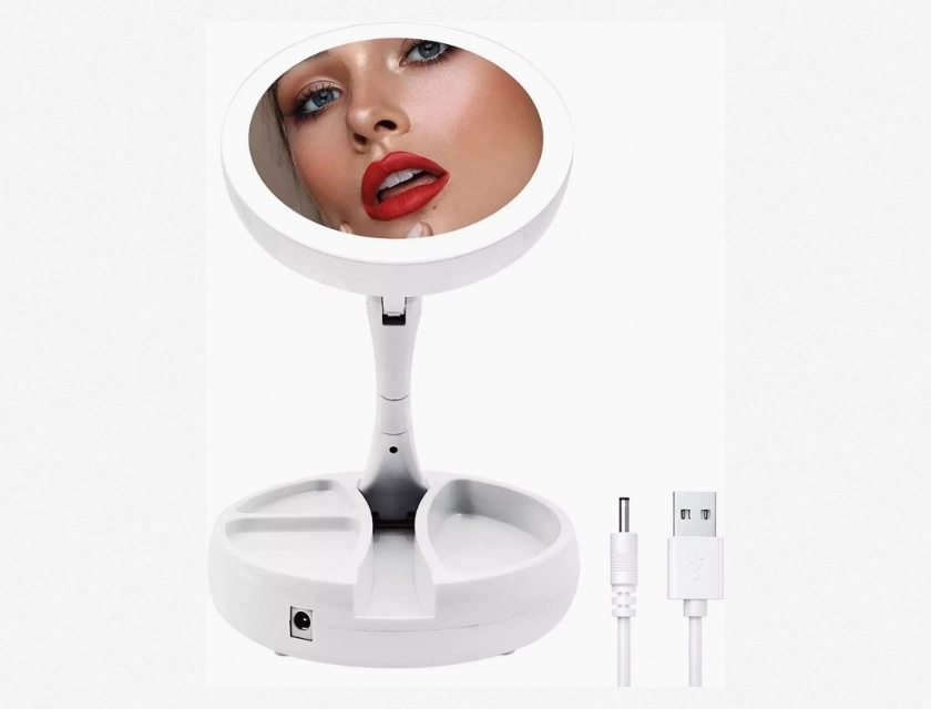 Lighted Makeup Mirror with 1X/10X Magnification, 21 LED Lights, Travel Size